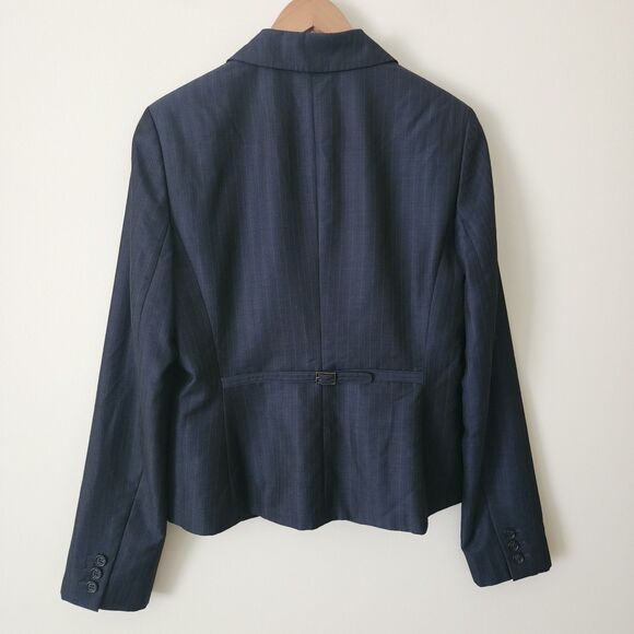 Ann Taylor Loft Womens Wool-Blend Pinstriped Blazer Jacket Black Navy Blue Sz 6 - Picture 2 of 7